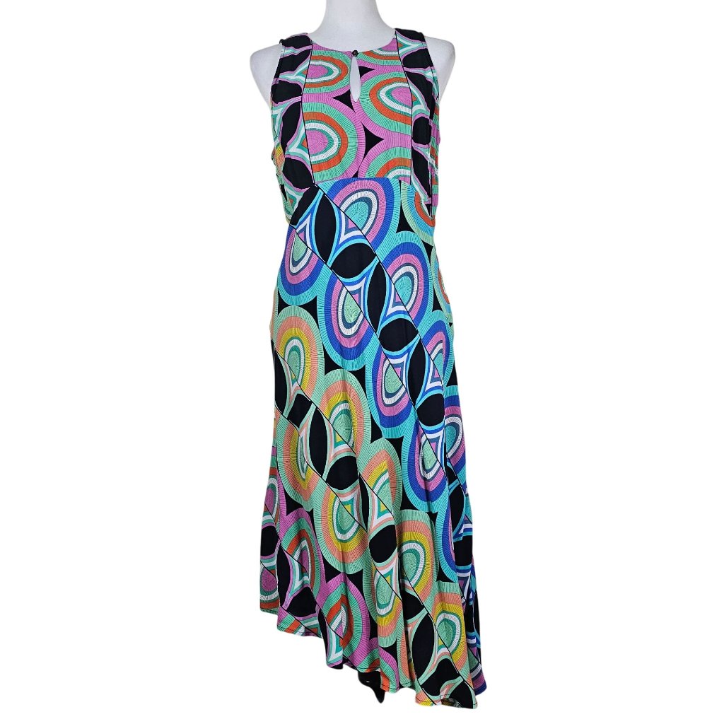 Anthropologie Kenzie Asymmetrical Sleeveless Dress 8 Retro Print Knit Boho Chic